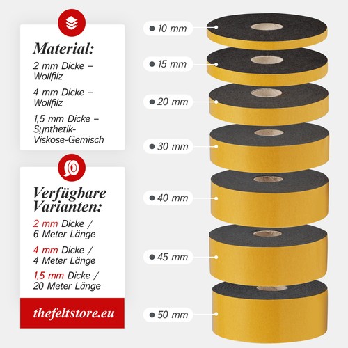 Felt tape self adhesive 5mm - felt, 1.5mm